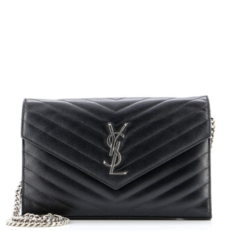 Saint Laurent Classic Monogram Wallet on Chain Matelasse Chevron Leather Medium