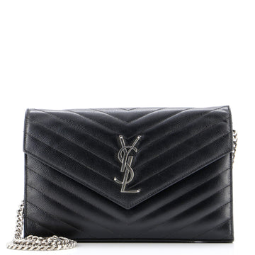 Saint Laurent Classic Monogram Wallet on Chain Matelasse Chevron Leather Medium