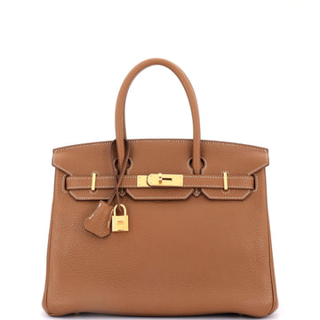 Hermes Birkin Handbag Brown Clemence with Gold Hardware 30