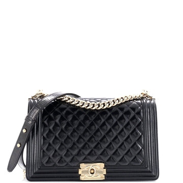Chanel Boy Flap Bag Quilted Patent New Medium