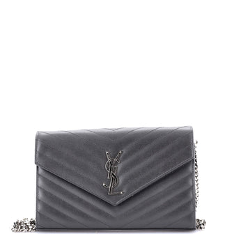 Saint Laurent Classic Monogram Wallet on Chain Matelasse Chevron Leather Medium