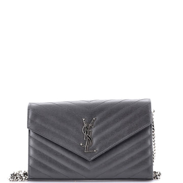 Saint Laurent Classic Monogram Wallet on Chain Matelasse Chevron Leather Medium
