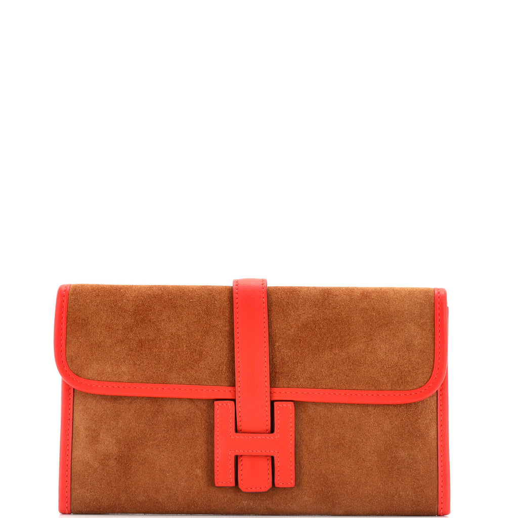 Hermes Jige Elan Clutch Doblis Suede 29 Brown 3314933