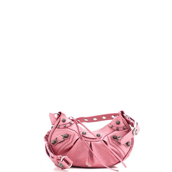 Balenciaga Le Cagole Giant Studs Shoulder Bag Glitter Leather XS