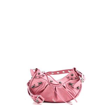 Balenciaga Le Cagole Giant Studs Shoulder Bag Glitter Leather XS