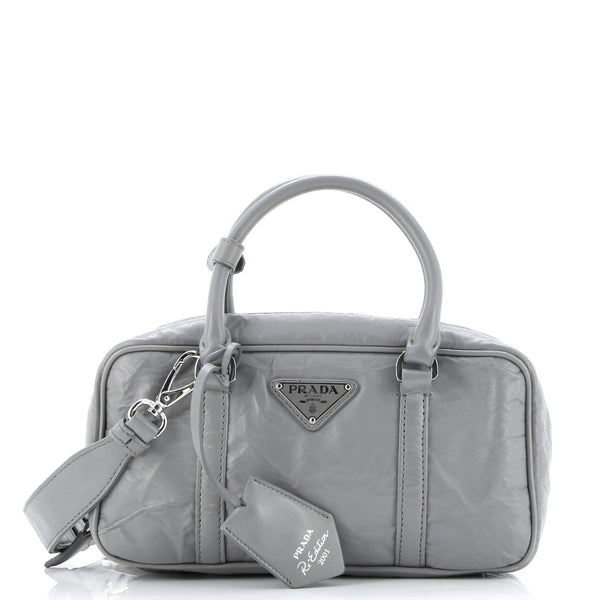 Prada Re-Edition Top Handle Bauletto Bag Nappa Antique Medium Gray