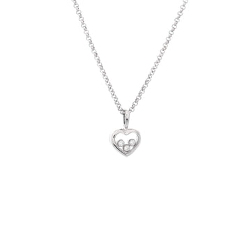 Chopard Happy Diamonds Heart Pendant Necklace 18K White Gold with 3 Floating Diamonds