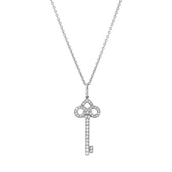 Tiffany & Co. Fleur de Lis Key Pendant Necklace Platinum and Diamonds Small