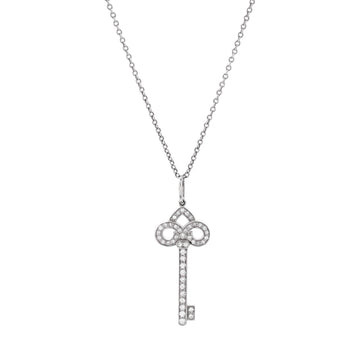 Tiffany & Co. Fleur de Lis Key Pendant Necklace Platinum and Diamonds Small
