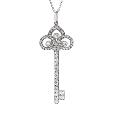 Tiffany & Co. Fleur de Lis Key Pendant Necklace Platinum with Diamonds Large