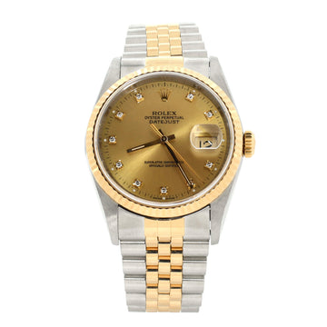 Rolex Oyster Perpetual Datejust Automatic Watch Stainless Steel and Yellow Gold with Diamond Markers 36