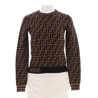 Fendi Women's Long Sleeve Crewneck Sweater Zucca Viscose Blend