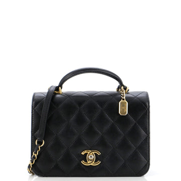 Chanel CC Top Handle Chain Full Flap Bag Quilted Caviar Small