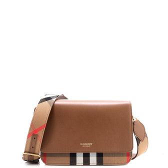 Burberry Mackford Shoulder Bag Leather and House Check Canvas Small