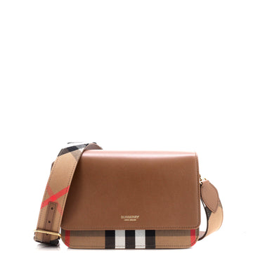 Burberry Mackford Shoulder Bag Leather and House Check Canvas Small