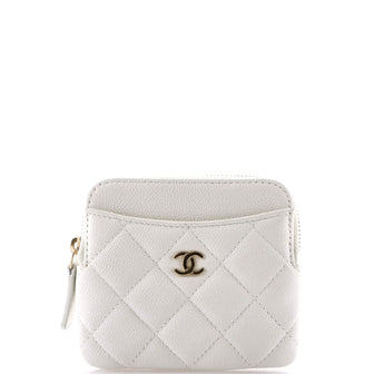 Chanel Square Zip Around Card Holder Wallet Quilted Caviar