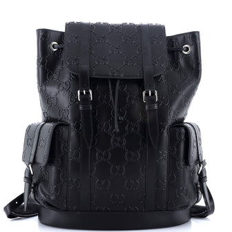 double buckle leather backpack Gucci Double Buckle Backpack GG Embossed Perforated Leather Large Black  331867114