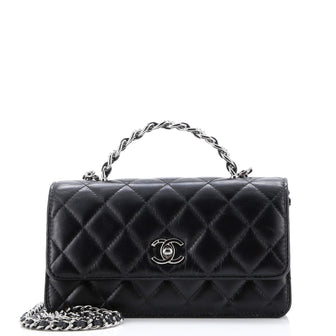 Chanel Top Handle Phone Holder with Chain Quilted Lambskin with Crystals