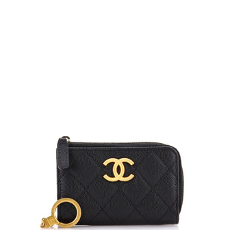 Chanel Textured CC Zipped Key Holder Quilted Caviar