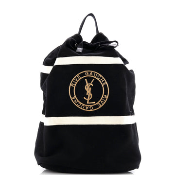 Saint Laurent Rive Gauche Drawstring Sling Bag Embroidered Canvas