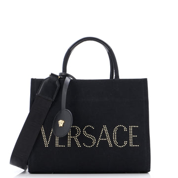 Versace Logo Convertible Tote Studded Canvas Small