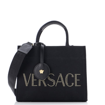 Versace Logo Convertible Tote Studded Canvas Small