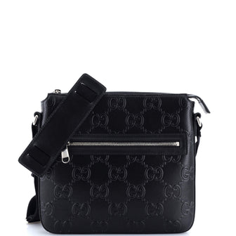 Gucci Front Zip Messenger GG Embossed Perforated Leather Small