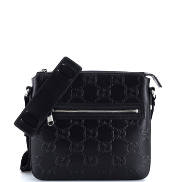 Gucci Front Zip Messenger GG Embossed Perforated Leather Small