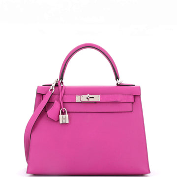 Hermes Kelly Handbag Pink Epsom with Palladium Hardware 28