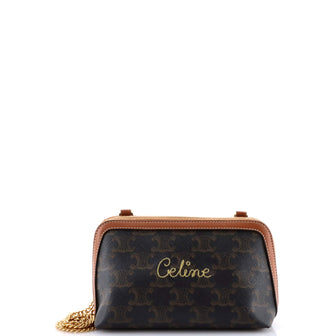 Celine Zip Around Chain Clutch Embroidered Triomphe Coated Canvas