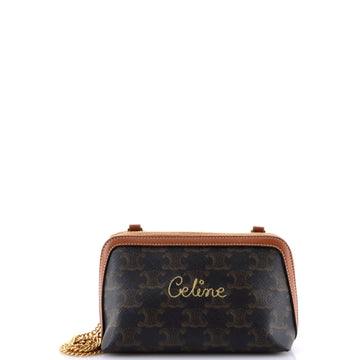 Celine Zip Around Chain Clutch Embroidered Triomphe Coated Canvas
