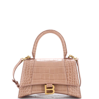 Balenciaga Hourglass Top Handle Bag Crocodile Embossed Leather Small