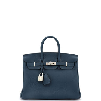 Hermes Birkin Handbag Blue Togo with Palladium Hardware 25