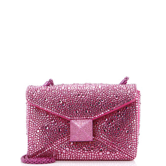 Valentino Garavani One Stud Chain Flap Bag Crystal Embellished Suede Small