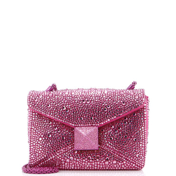 Valentino Garavani One Stud Chain Flap Bag Crystal Embellished Suede Small
