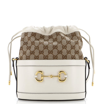 Gucci Horsebit 1955 Bucket Crossbody Bag Leather and GG Canvas Small