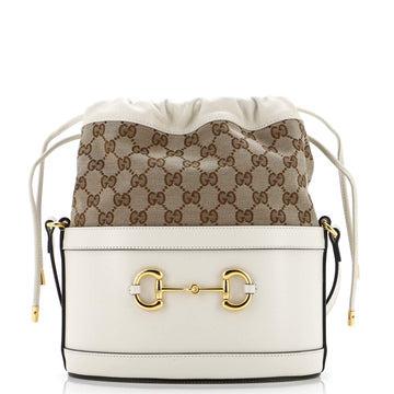 Gucci Horsebit 1955 Bucket Crossbody Bag Leather and GG Canvas Small