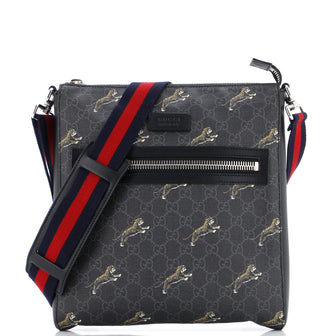 Gucci Web Strap Front Zip Messenger Bag Printed GG Coated Canvas Medium