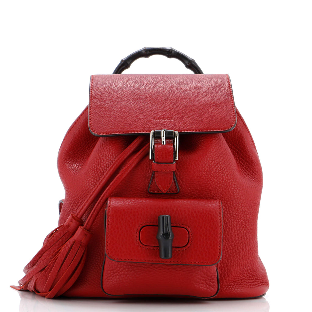 gucci mini backpack red Gucci Bamboo Tassel Backpack Leather Mini Red 33186765