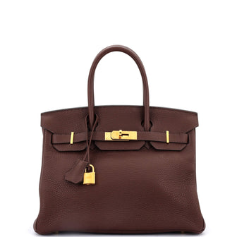 Hermes Birkin Handbag Brown Clemence with Gold Hardware 30