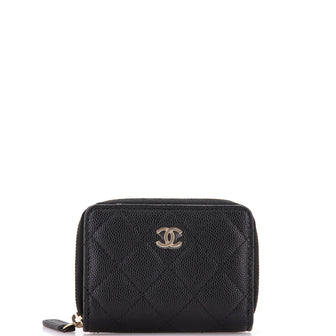 Chanel Classic Zip Around Card Holder Coin Purse Quilted Caviar Small