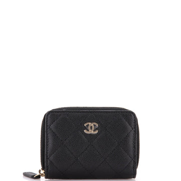 Chanel Classic Zip Around Card Holder Coin Purse Quilted Caviar Small