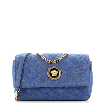 Versace Medusa Icon Chain Flap Bag Quilted Denim Mini