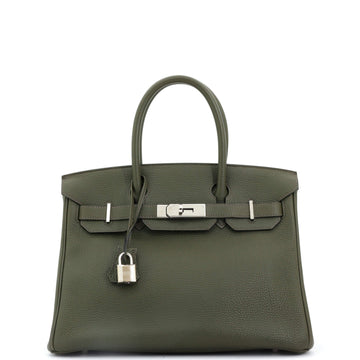Hermes Birkin Handbag Green Togo with Palladium Hardware 30