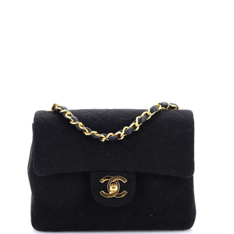 Chanel Vintage Square Classic Single Flap Bag Quilted Jersey Mini