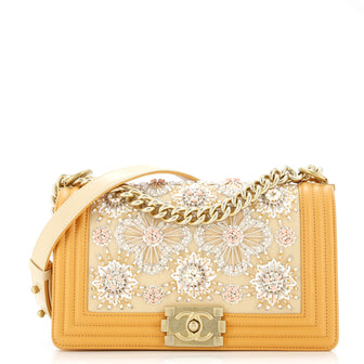 Chanel Boy Flap Bag Beaded Leather Old Medium