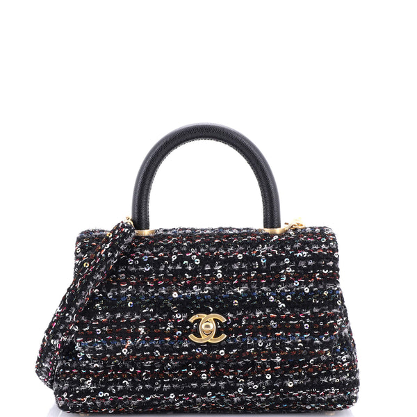 Chanel Coco Top Handle Bag Quilted Tweed and Sequins Mini