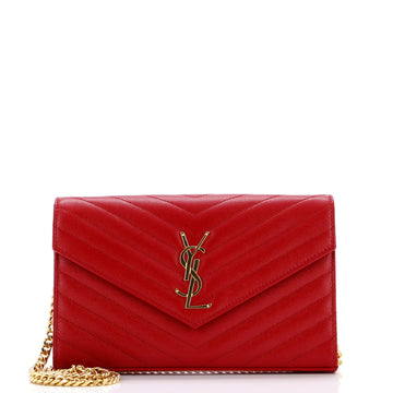 Saint Laurent Classic Monogram Wallet on Chain Matelasse Chevron Leather Medium