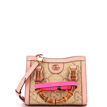 Gucci Diana NM Bamboo Handle Tote GG Raffia Mini
