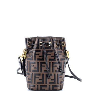 Fendi Mon Tresor Bucket Bag Zucca Embossed Leather Mini